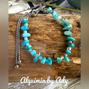 Alquimia Blue and Silver Bracelet with Natural Stones mother of pearl chips